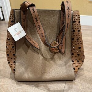 Elegant Tan and Brown Women's handbag tote NEW
